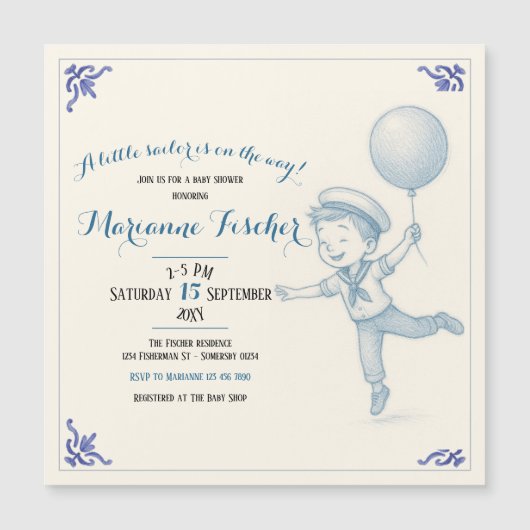Retro Nautical Jongens Baby Shower Uitnodiging (Voorkant)