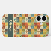 Retro Nautical Modern Anker Patroon Case-Mate iPhone Case (Achterkant (horizontaal))