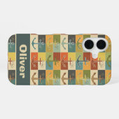 Retro Nautical Modern Anker Patroon iPhone 16 Hoesje (Achterkant horizontaal)