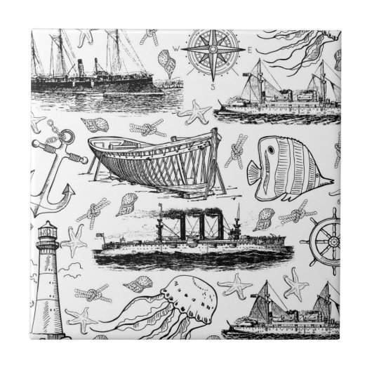 Retro Nautical Pattern Tegeltje (Voorkant)