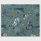 Retro Nautical Threadtical Ocean Pattern Cadeaupapier (Vlak)