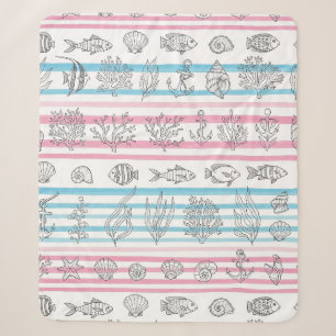 Retro Nautical Watercolor Patroon (12) Sherpa Deken