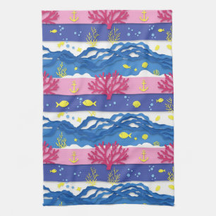 Retro Nautical Watercolor Patroon (13) Theedoek