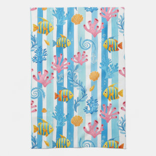 Retro Nautical Watercolor Patroon (14) Theedoek