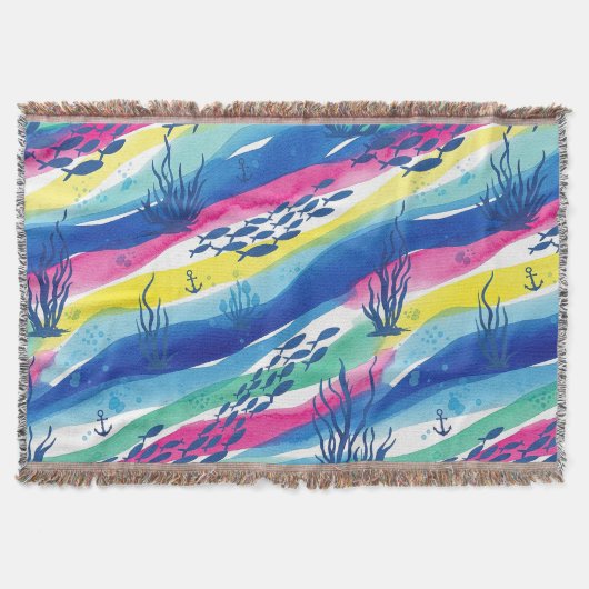 Retro Nautical Watercolor Patroon (3) Deken (Voorkant)
