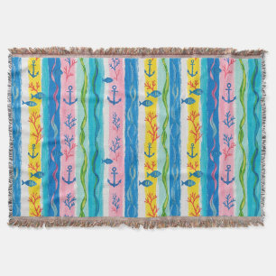 Retro Nautical Watercolor Patroon (4) Deken