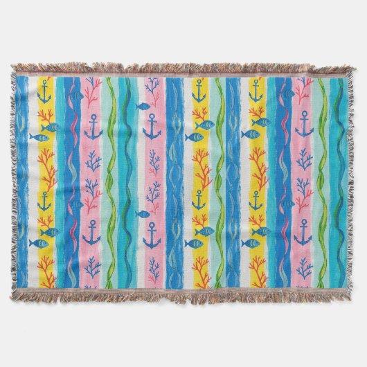 Retro Nautical Watercolor Patroon (4) Deken (Voorkant)