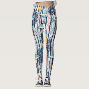Retro Nautical Watercolor Patroon (6) Leggings