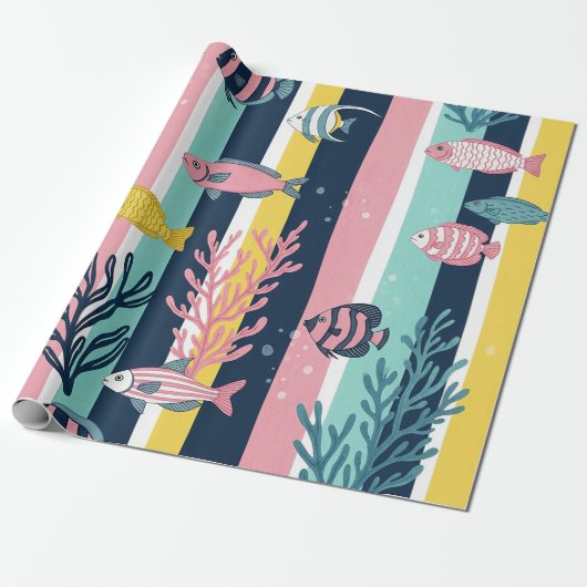 Retro Nautical Watercolor Patroon (7) Cadeaupapier (Uitgerold)