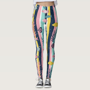 Retro Nautical Watercolor Patroon (7) Leggings