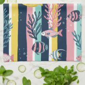 Retro Nautical Watercolor Patroon (7) Theedoek (Gevouwen)