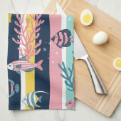 Retro Nautical Watercolor Patroon (7) Theedoek (Quarter Fold)