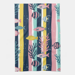 Retro Nautical Watercolor Patroon (7) Theedoek