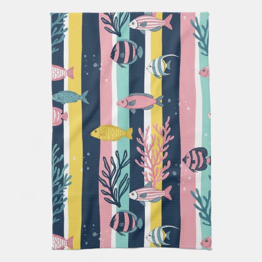 Retro Nautical Watercolor Patroon (7) Theedoek (Verticaal)