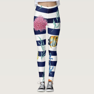 Retro Nautical Watercolor Patroon (8) Leggings