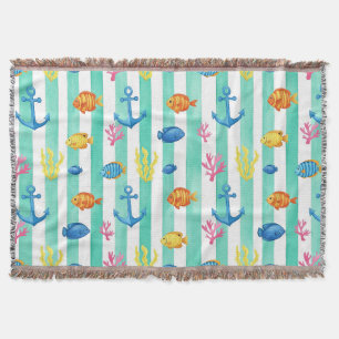 Retro Nautical Watercolor Patroon (9) Deken
