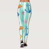 Retro Nautical Watercolor Patroon (9) Leggings (Achterkant)