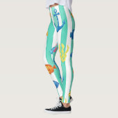 Retro Nautical Watercolor Patroon (9) Leggings (Links)