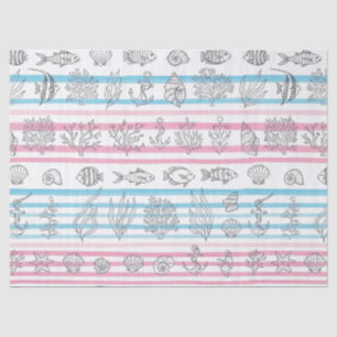 Retro Nautical Waterverf Patroon (15) Tissuepapier