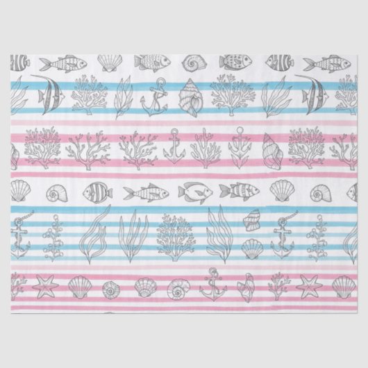 Retro Nautical Waterverf Patroon (15) Tissuepapier (Voorkant)