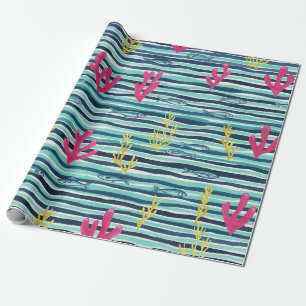 Retro Nautical Waterverf Patroon (1) Cadeaupapier