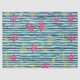 Retro Nautical Waterverf Patroon (1) Tissuepapier