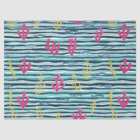 Retro Nautical Waterverf Patroon (1) Tissuepapier (Voorkant)