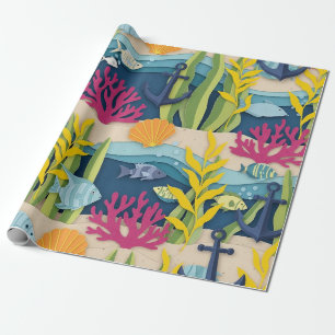 Retro Nautilus Waterverf Patroon (10) Cadeaupapier