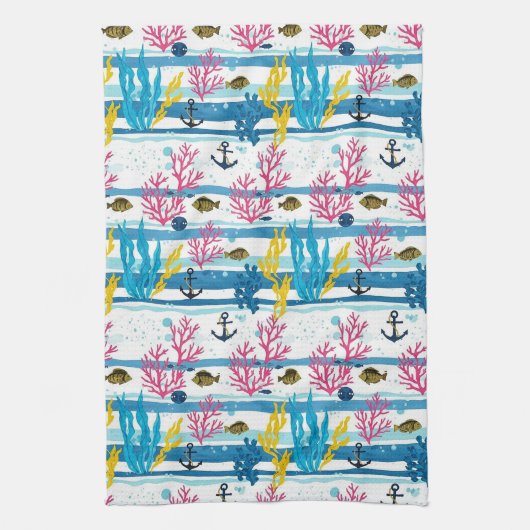 Retro Nautilus Waterverf Patroon (2) Theedoek (Verticaal)