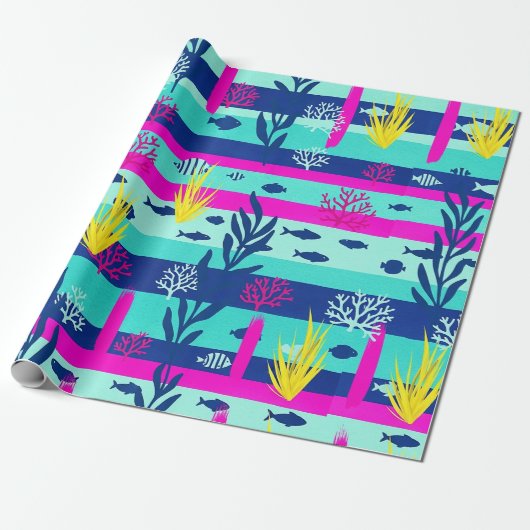 Retro Nautilus Waterverf Patroon (5) Cadeaupapier (Uitgerold)