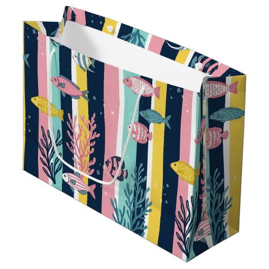 Retro Nautilus Waterverf Patroon (7) Groot Cadeauzakje (Voorkant Gekanteld)