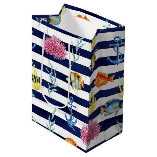 Retro Nautilus Waterverf Patroon (8) Medium Cadeauzakje (Voorkant Gekanteld)