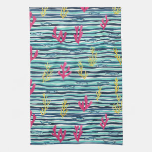 Retro nautisch aquarelpatroon (1) theedoek