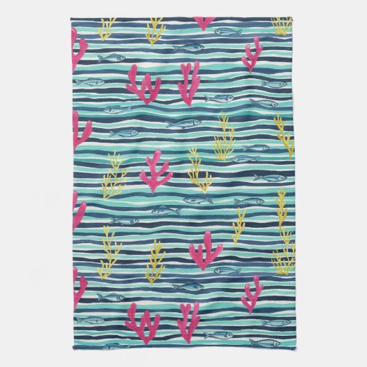 Retro nautisch aquarelpatroon (1) theedoek (Verticaal)