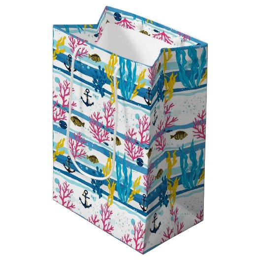 Retro nautisch aquarelpatroon (2) medium cadeauzakje (Voorkant Gekanteld)