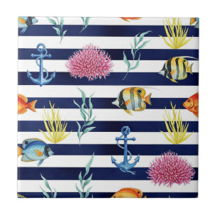 Retro nautisch aquarelpatroon (8) tegeltje