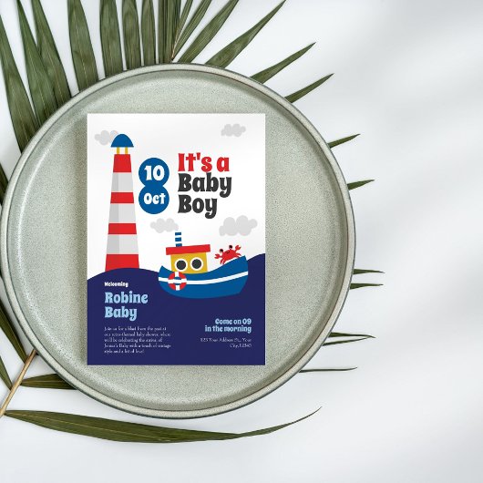 Retro Nautisch Baby shower Uitnodiging
