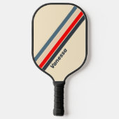 Retro nautische regenboog gestreept met naam pickleball paddle (Achterkant)