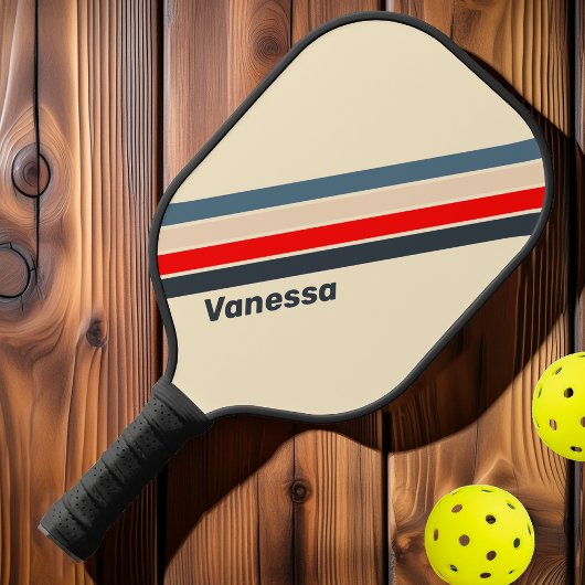 Retro nautische regenboog gestreept met naam pickleball paddle
