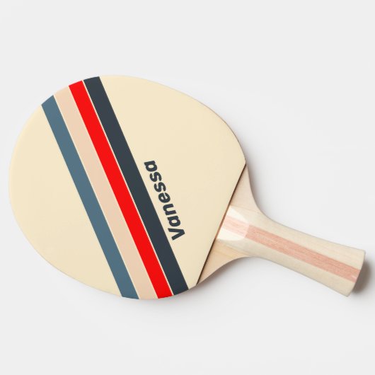 Retro nautische regenboog gestreept met naam tafeltennisbatje (Zijkant)