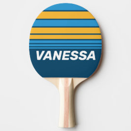 Retro Navy Blau Horizon Strepen met Naam Tafeltennisbatje