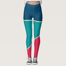 Retro Navy blauw Blauw blauwgroen rood kleurenblok Leggings
