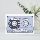 Retro Navy Blauw Cassettebandje Bruiloft Save The Date (Staand voorkant)