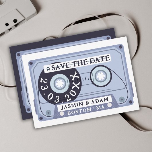 Retro Navy Blauw Cassettebandje Bruiloft Save The Date