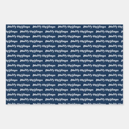 Retro Navy Blauw, Rood Groen & Wit Vrolijk Kerstmi Inpakpapier Vel (Voorkant)