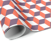 Retro Navy Blauw Rood Wit Kubus Modern Geometrisch Cadeaupapier (Rol Hoek)