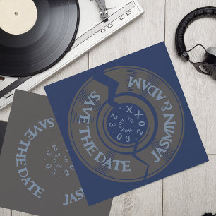 Retro Navy Blauw Vinyl Record Groovy Bruiloft Save The Date
