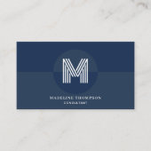 Retro Navy Blauw Wit Geometrisch Modern Monogram Visitekaartje (Voorkant)