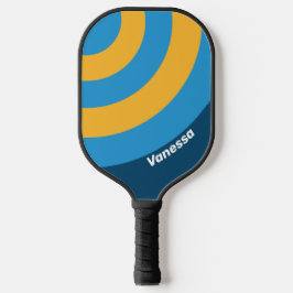 Retro Navy Blauwe Cirkel Streep met Naam Pickleball Paddle