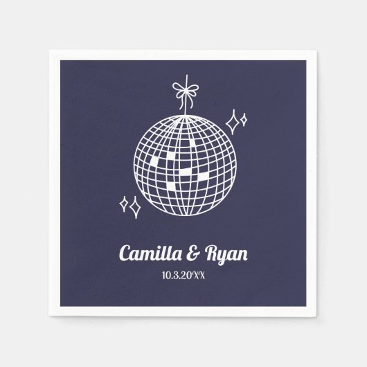Retro Navy Blauwe Disco Bruiloft Decor Servetten (Voorkant)